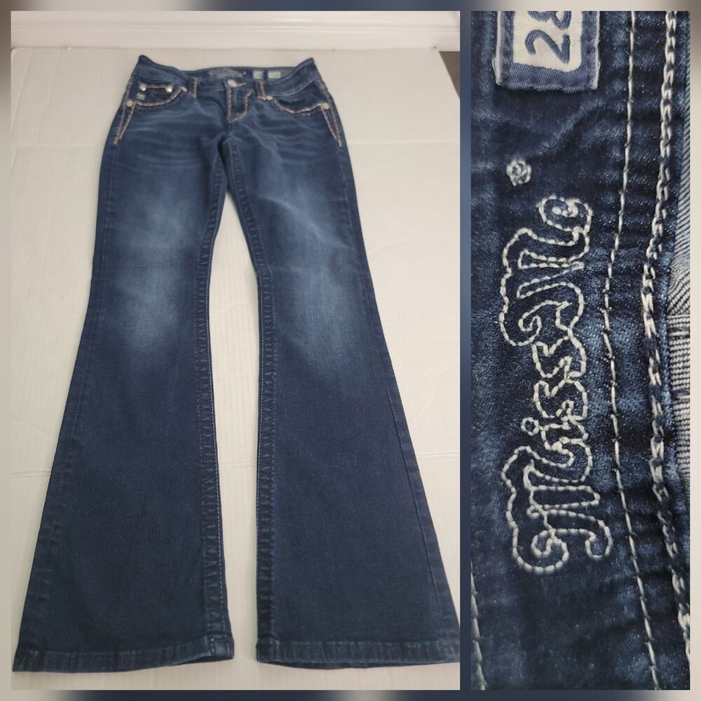 Miss Me Jeans Womens 28x32 Mid Rise Boot Cut Dark Wash Stretch Y2K 90s